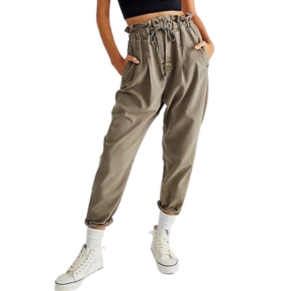 Free People Pants - EUC Free People Margate Pleated Trouser Pants Womens Size Small Green Paper Bag
